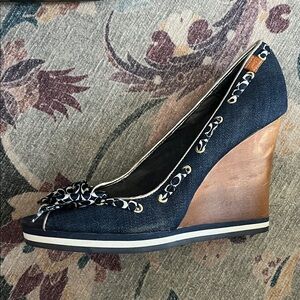 Coach Navy and Brown Wedges with Bow Detail